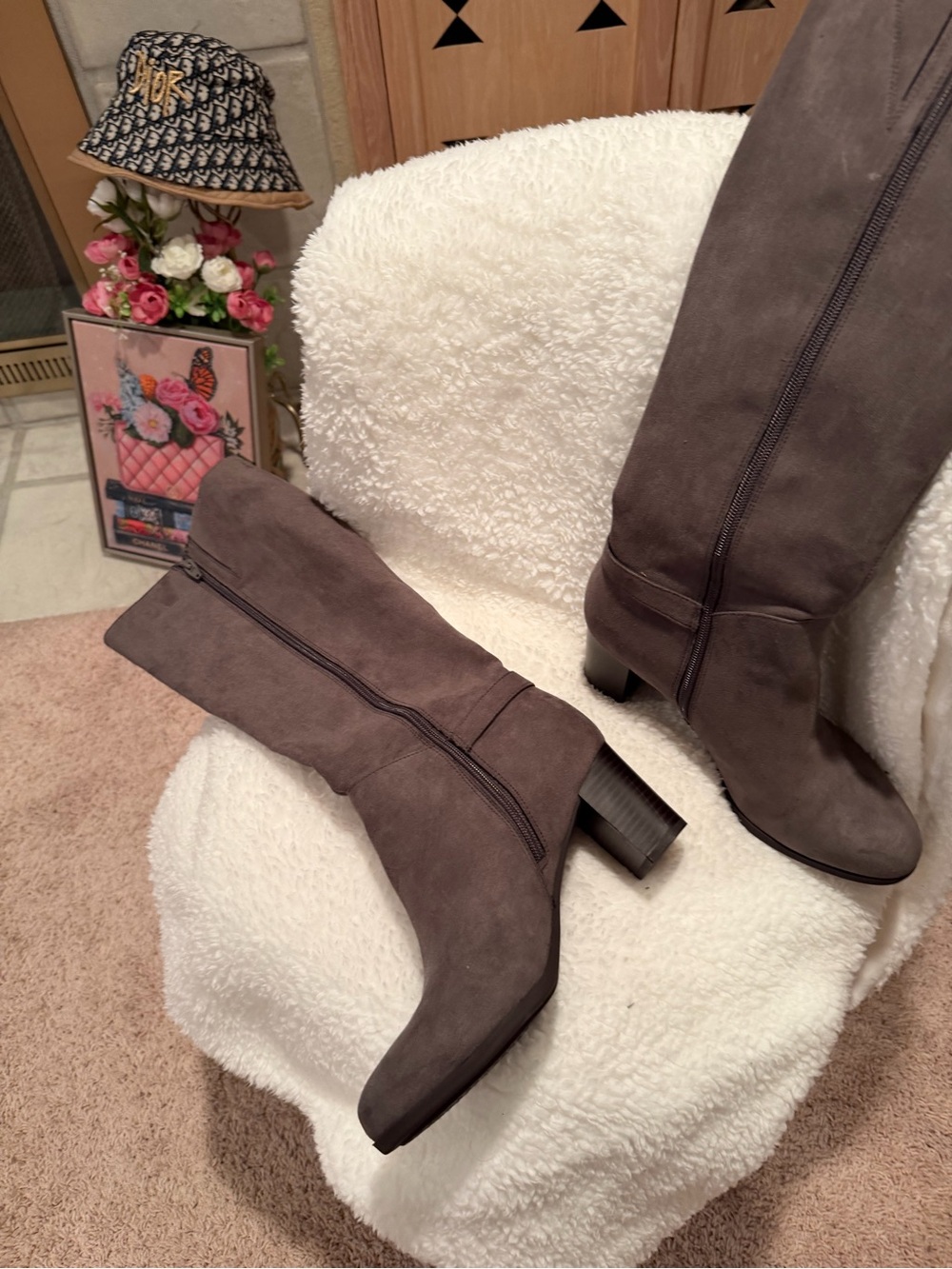 Giani Bernini Taupe Suede Over-the-Knee Block Heel Boots - Picture 5 of 5